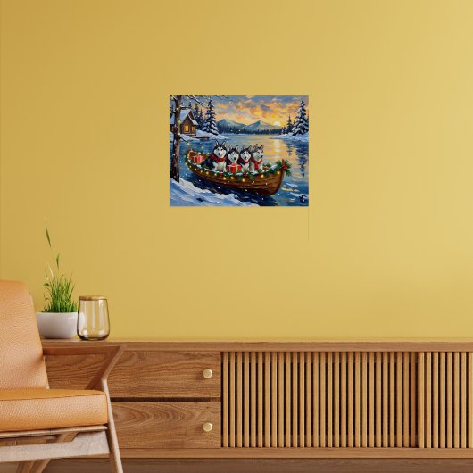 Poster Noël Bateau Vacances Malamute d'Alaska (Salon 2)