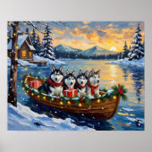 Poster Noël Bateau Vacances Malamute d'Alaska (Devant)