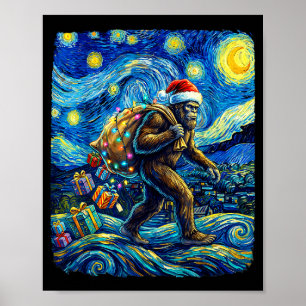 Poster Noël Bigfoot Chapeau de Père Noël Van Gogh Nuit ét