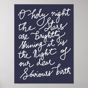 Poster Noël blanc de bleu marine de typographie de nuit