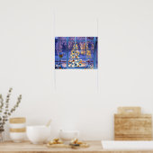 Poster Noël bleu à travers la fenêtre (Cuisine)