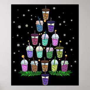 Poster Noël Boba Tea Cadeau Hommes Femmes Arbre de Noël