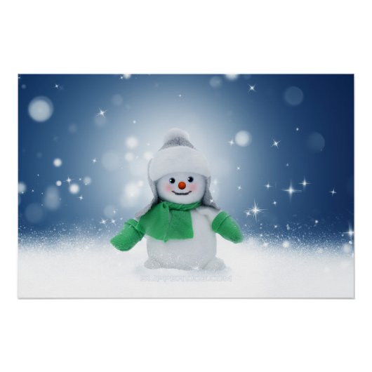 Poster Noël bonhomme de neige SlipperyJoe foulard vert m (Devant)