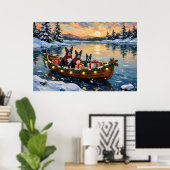 Poster Noël Boston Terrier Bateau Fêtes (Bureau à domicile)