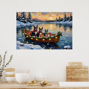 Poster Noël Boston Terrier Bateau Fêtes