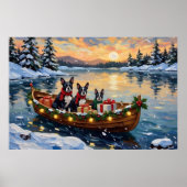Poster Noël Boston Terrier Bateau Fêtes (Devant)
