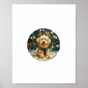 Poster Noël Cavapoo Reindeer Chien Santa Hat Cute Holi