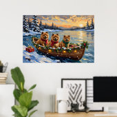 Poster Noël Chow Chow Bateau Vacances (Bureau à domicile)