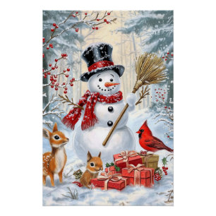 Poster Noël classique Snowman & Woodland Friends Art