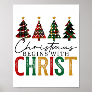 Poster Noël commence avec le Christ Carreaux Rouges Et Ve