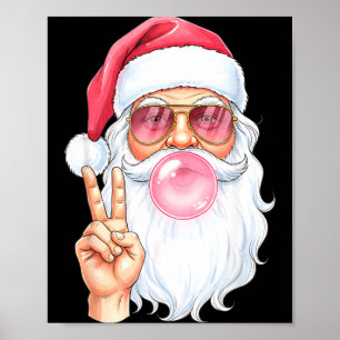 Poster Noël Cool Santa Bubble Gum Signe de Paix Rétro S