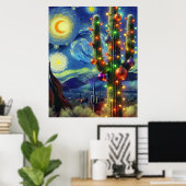 Poster Noël dans le désert Saguaro Cactus bleu vert (Bureau à domicile)