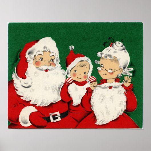 Poster Noël de la famille vintage Père Noël (Devant)