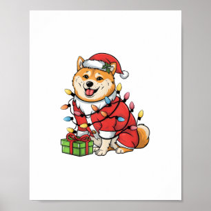 Poster Noël de l'éclairage de Noël Père Noël Shiba Inu Ch