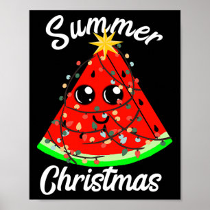 Poster Noël d'été en juillet Pastèque Arbre Fruitier Tro