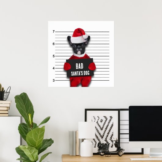 Poster Noël Drôle Mugshot Mauvais Chien Père Noël (Bureau à domicile)
