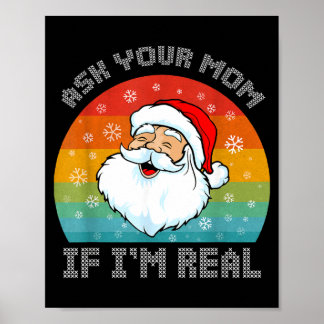 Poster Noël drôle rétro père noël demande à maman si je s