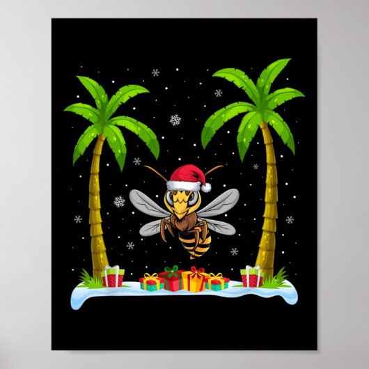 Poster Noël du géant asiatique Santa Hat Palm Tree Beach (Devant)