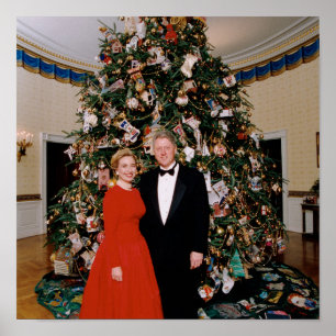 Poster Noël du président américain Bill Clinton et Hillar