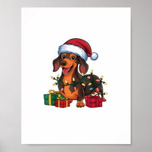 Poster Noël Éclairage de Noël Chapeau Dachshund Chien Noë