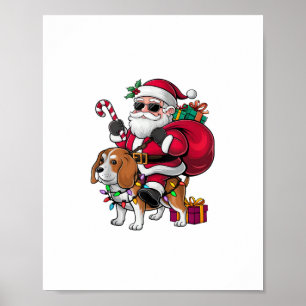 Poster Noël Éclairage Père Noël équitation Chien Beagle N
