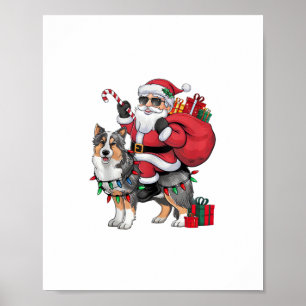 Poster Noël Éclairage Père Noël Riding Sheltie Chien Noël