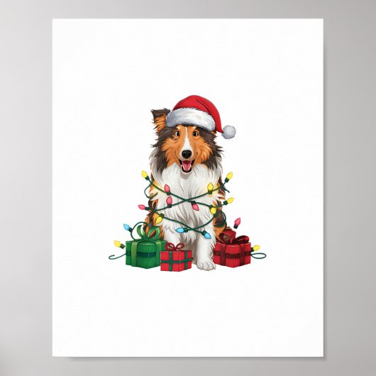 Poster Noël Éclairage Santa Hat Rough Collie Chien Noël (Devant)
