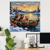 Poster Noël en bateau avec Airedale Terrier (Bureau à domicile)