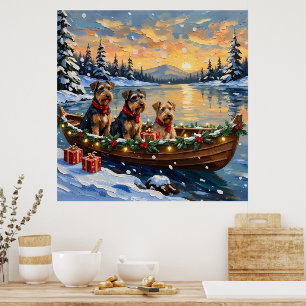 Poster Noël en bateau avec Airedale Terrier