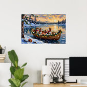 Poster Noël en bateau avec Beagle (Bureau à domicile)