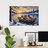 Poster Noël en bateau avec un Brittany Spaniel (Bureau à domicile)