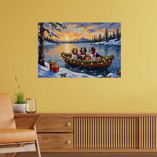 Poster Noël en bateau avec un Brittany Spaniel (Salon 2)