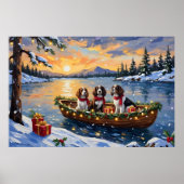 Poster Noël en bateau avec un Brittany Spaniel (Devant)