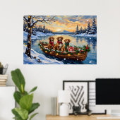 Poster Noël en bateau Vizsla (Bureau à domicile)