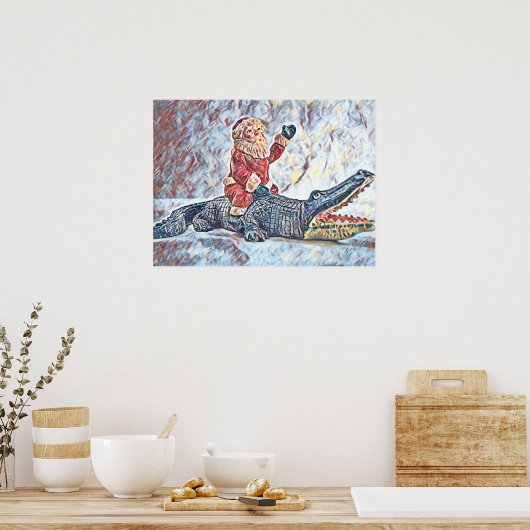 Poster Noël en Floride Santa Claus équitation Alligator (Cuisine)