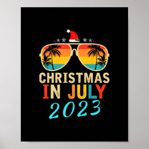 Poster noël en juillet 2023 merry de rennes père Noël été