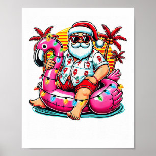 Poster Noël En Juillet Chemise Père Noël Flamant rose Flo