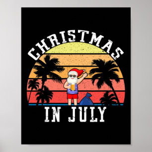 Poster Noël en juillet drôle vintage Santa été plage
