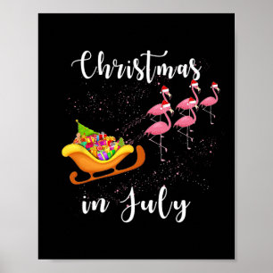 Poster Noël en juillet drôles de flamants roses en traîne