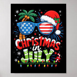 Poster Noël En Juillet États-Unis Drapeau Summer Beach Ha
