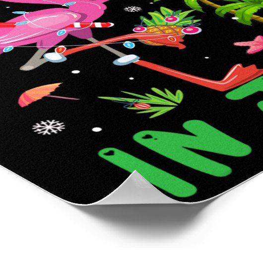 Poster Noël En Juillet Flamant rose Père Noël Summer Xmas (Coin)