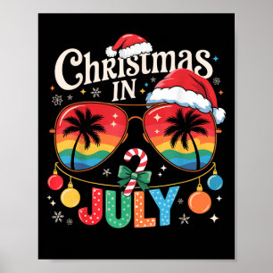 Poster Noël En Juillet Lunettes de soleil Plage Santa Hat