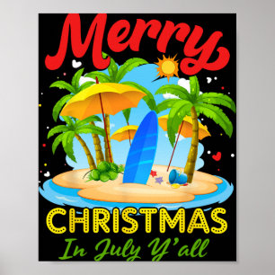 Poster Noël en Juillet Palmier Arbre de Noël Plage Été