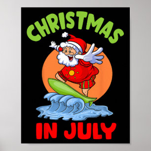 Poster Noël En Juillet Père Noël Surf Kids Toddler Hawai