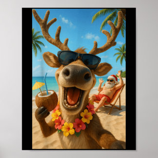 Poster Noël En Juillet - Reindeer Selfie Père Noël Garys