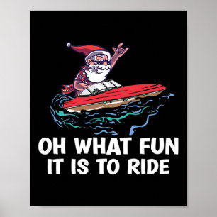 Poster Noël en juillet Santa d'été sur la plage en bateau