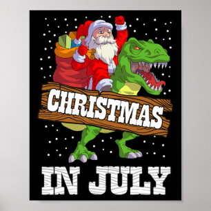 Poster Noël en juillet Santa Enfants Garçons Dinosaure T