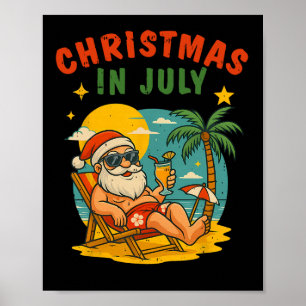 Poster Noël en juillet Santa Eté Noël en juillet Plage