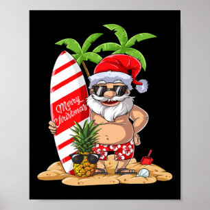 Poster Noël en juillet Santa Surf Hawaïen Cadeaux Somme