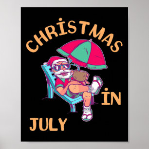 Poster Noël en juillet Santa Xmas Plage Hawaïen Été